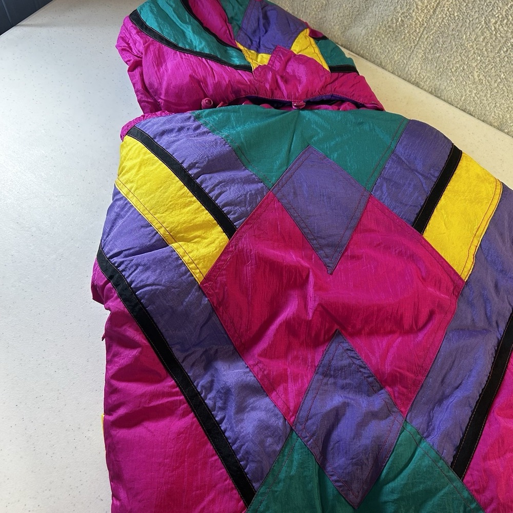 Fun Club Kids Vintage 90s Multi-Colored Color Block Puffer Coat Size 6 - Picture 3 of 6